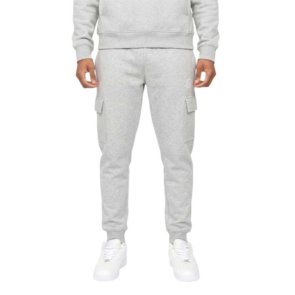 SikSilk Mens Logo Cargo Jogging Bottoms / Grey Marl